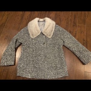 CHRISTIAN DIOR Vintage Tweed Jacket Fur Collar Sm